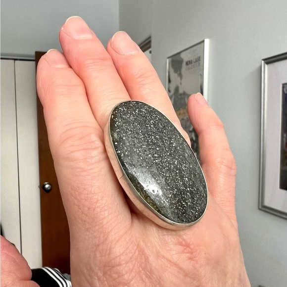 Black Sunstone Ring - size 7 adjustable - Picture 3 of 6